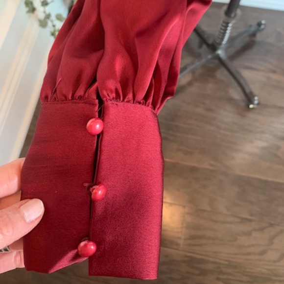 Satin Blouse w/Ruched Neckline & Waistline - Picture 10 of 11